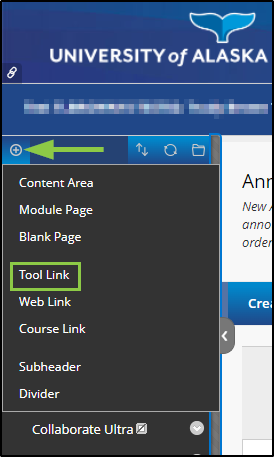 the drop-down menu for adding a link in the navigation panel